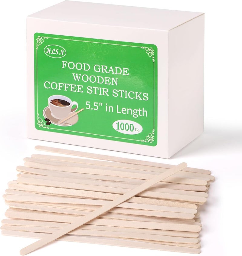 HLSN Wooden Coffee Stirrers, Thick Birch 5.5 Inches 1000PCS Disposable Coffee Stirrers Stir Sticks for Coffee & Cocktails, Natural Birch Biodegradabl Food Grade Stir Sticks for Coffee Bar - Image 1